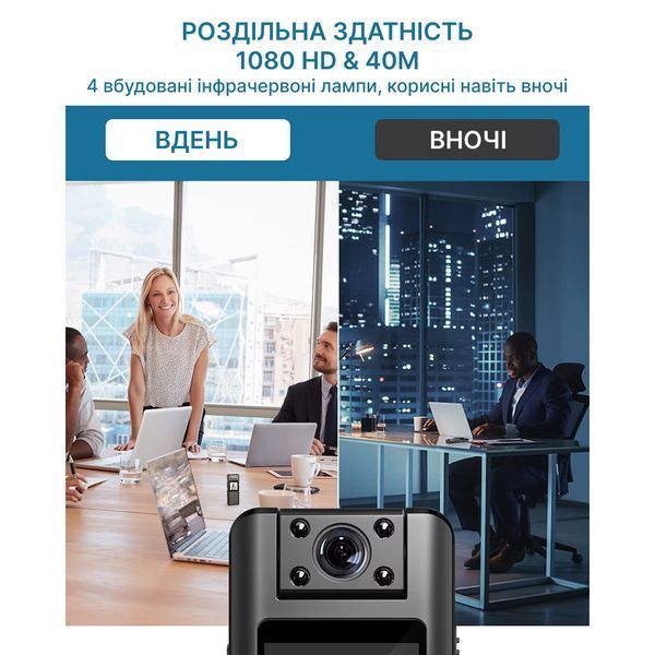 Нагрудний відеореєстратор BOBLOV A22 1080p з диктофоном, поворотним об'єктивом, дисплеєм, кутом огляду 160&deg; A22 фото