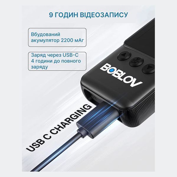 Нагрудний відеореєстратор BOBLOV A23 1080p з диктофоном, поворотним об'єктивом, дисплеєм, кутом огляду 120&deg; A23 фото