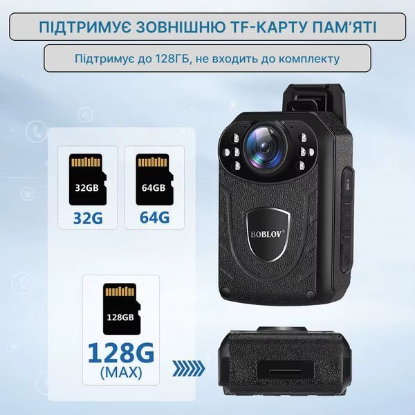 Нагрудний відеореєстратор BOBLOV KJ21 2K 1296P IP66 з потужним акумулятором та широким функціоналом, кутом огляду 140&deg; KJ21 фото