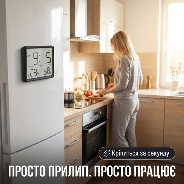Цифровые часы с термометром и гигрометром, будильник, магнитное крепление, 9x7 см, черный CJ9907_black фото