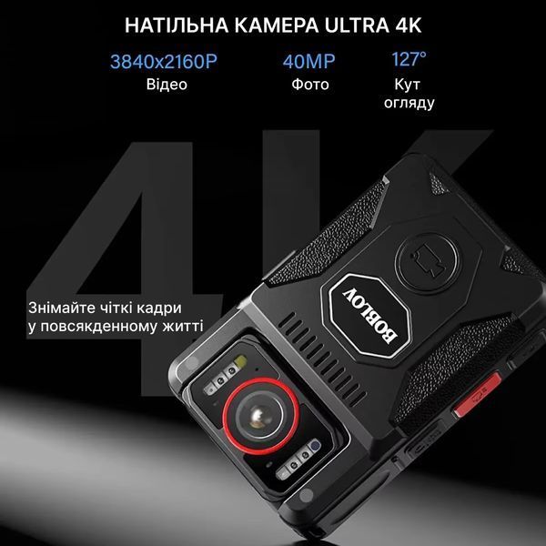 Нагрудний відеореєстратор BOBLOV M7 Pro 4K 128GB GPS міні з потужним акумулятором, поворотним об'єктивом, кут огляду 127&deg; M7 Pro фото