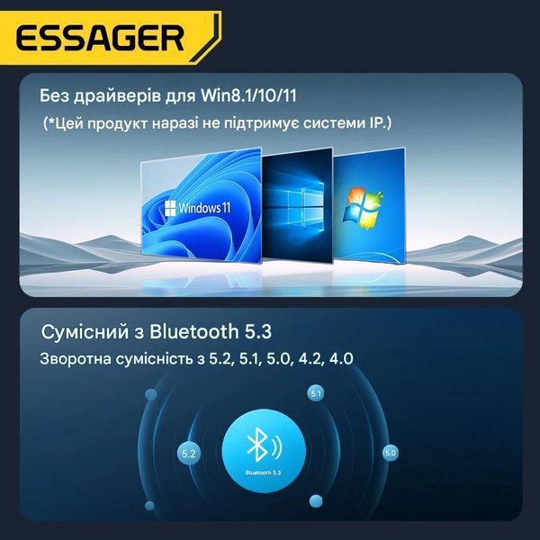 USB Bluetooth 5.3 Адаптер Essager EBT53-BH01-P для ПК и ноутбука (Windows 8.1/10/11) EBT53-BH01-P фото