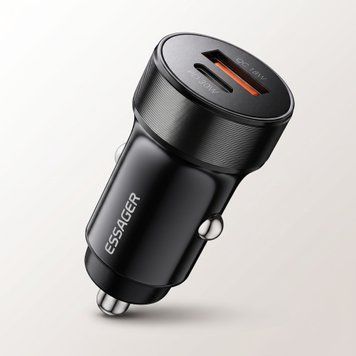 Автомобільний зарядний пристрій Essager ES-CC24 30W USB-C + USB-A PD QC3.0 чорний ECCPQ-SH01-P фото