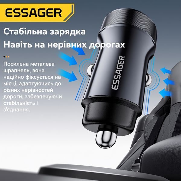Автомобільний зарядний пристрій Essager ES-CC24 30W USB-C + USB-A PD QC3.0 чорний ECCPQ-SH01-P фото