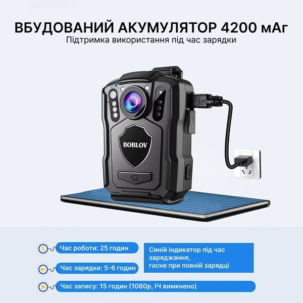 Нагрудний відеореєстратор BOBLOV M5 128GB 2K 1440P з потужним акумулятором, кут огляду 140&deg; M5 фото