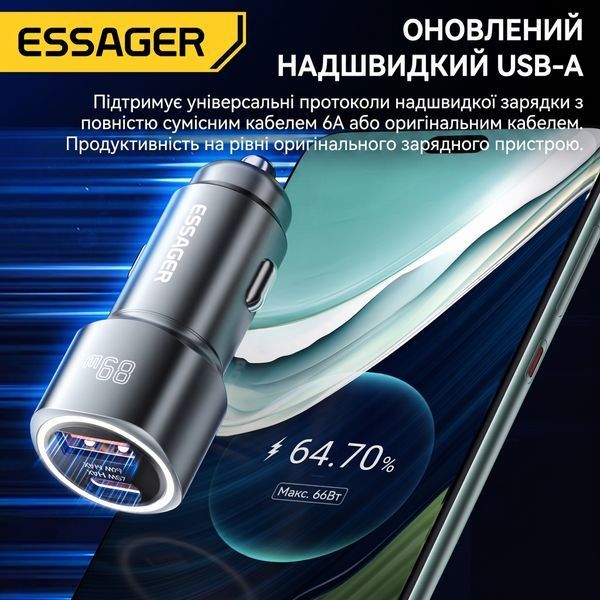 Автомобільна зарядка Essager ES-CC16 89W сумісна з iPhone Samsung Xiaomi USB-C USB-A ECCPQ-LC0G-P фото