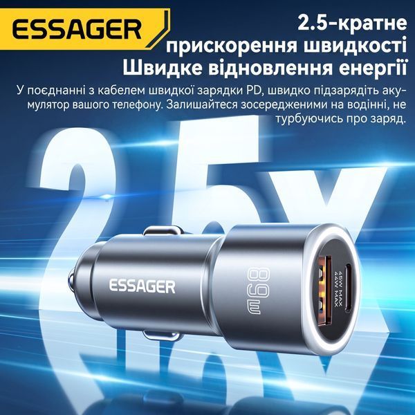 Автомобільна зарядка Essager ES-CC16 89W сумісна з iPhone Samsung Xiaomi USB-C USB-A ECCPQ-LC0G-P фото