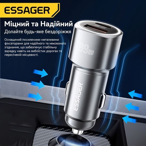 Автомобільна зарядка Essager ES-CC16 89W сумісна з iPhone Samsung Xiaomi USB-C USB-A ECCPQ-LC0G-P фото
