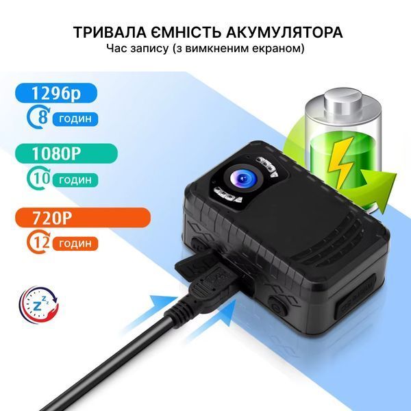 Нагрудний відеореєстратор BOBLOV N9 1296p з потужним акумулятором, кут огляду 165&deg; N9 фото
