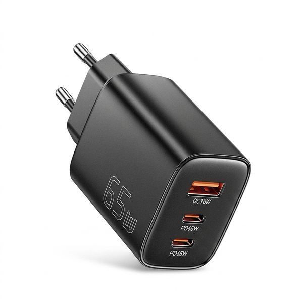 Зарядний пристрій Essager GaN 65W сумісний з Apple, Samsung, Xiaomi &mdash; 2xUSB-C+USB-A, PD3.0/QC3.0 ECT65W-YBB01-Z фото
