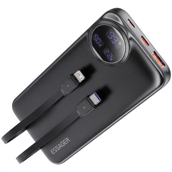 Повербанк Essager Heteromypil 10000 mAh 22.5W с цифровым дисплеем и встроенными кабелями Type-C и Lightning EDY1W-YT01-Z фото