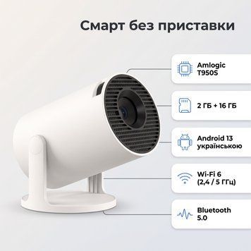 Проектор Everon HY300 Pro Plus Amlogic T950S 2/16 ГБ Android 13, Wi-Fi 6, BT 5.0, 720p, питание Type-C, белый HY300_pro_plus фото