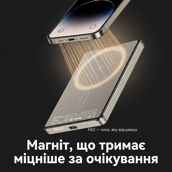 Магнитный павербанк Essager с беспроводной зарядкой 15 Вт и быстрой PD 20 Вт на 5000 мАч EDY5K-YJ0G-Z фото
