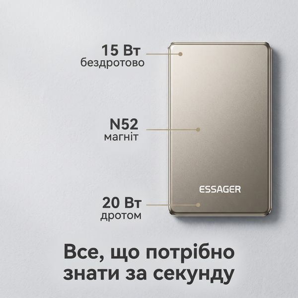 Магнитный павербанк Essager с беспроводной зарядкой 15 Вт и быстрой PD 20 Вт на 5000 мАч EDY5K-YJ0G-Z фото