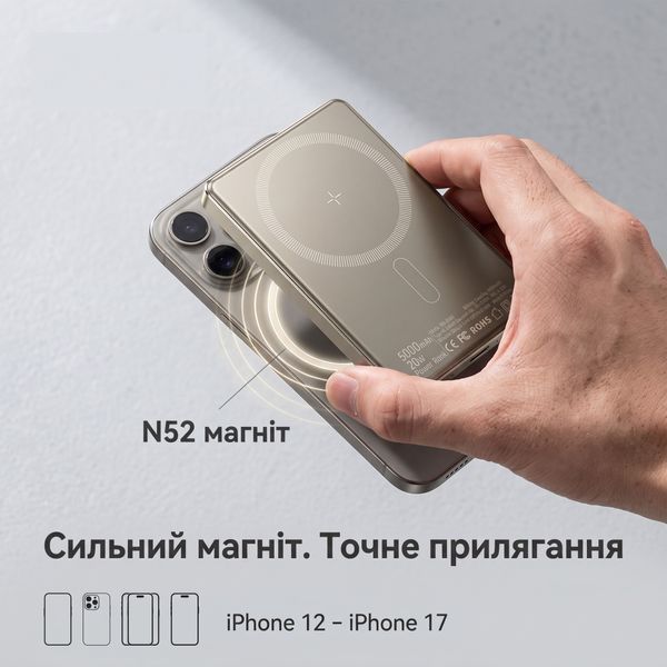 Магнитный павербанк Essager с беспроводной зарядкой 15 Вт и быстрой PD 20 Вт на 5000 мАч EDY5K-YJ0G-Z фото