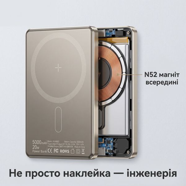 Магнитный павербанк Essager с беспроводной зарядкой 15 Вт и быстрой PD 20 Вт на 5000 мАч EDY5K-YJ0G-Z фото