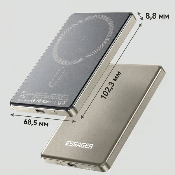 Магнитный павербанк Essager с беспроводной зарядкой 15 Вт и быстрой PD 20 Вт на 5000 мАч EDY5K-YJ0G-Z фото