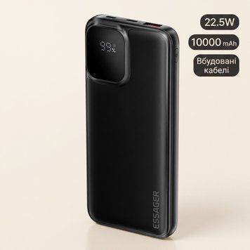 Павербанк Essager ES-D023 10000 мАч 22.5W со встроенными кабелями USB-C и Lightning, черный EDY1W-ZD01-Z фото