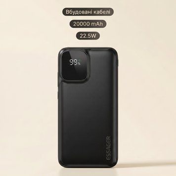 Павербанк Essager ES-D023 20000 мАч 22.5W со встроенными кабелями USB-C и Lightning, черный EDY2W-ZD01-Z фото