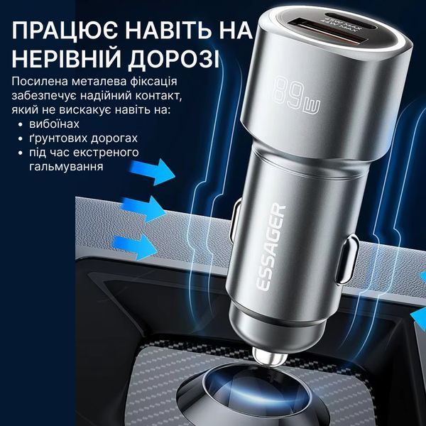 Автомобільний зарядний пристрій Essager Car Charger 89W 2 порта USB-C та USB-A Super Fast Charge PD QC 3.0 (чорний) ECCPQ-LC01-P фото