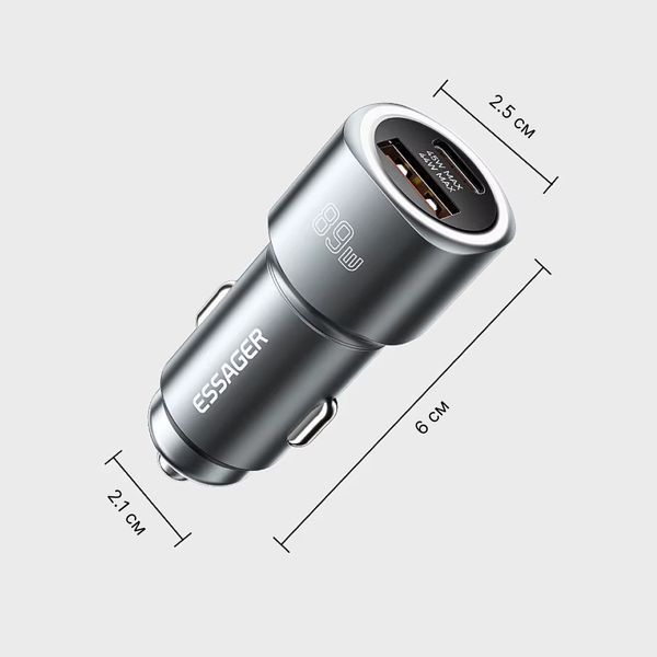 Автомобільний зарядний пристрій Essager Car Charger 89W 2 порта USB-C та USB-A Super Fast Charge PD QC 3.0 (чорний) ECCPQ-LC01-P фото
