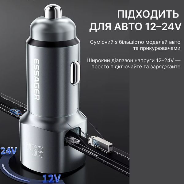 Автомобільний зарядний пристрій Essager Car Charger 89W 2 порта USB-C та USB-A Super Fast Charge PD QC 3.0 (чорний) ECCPQ-LC01-P фото