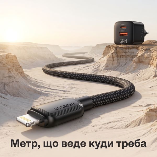 Швидка зарядка iPhone компактний GaN-блок 20 Вт на два порти та нейлоновий кабель USB-C &mdash; Lightning id_523 фото