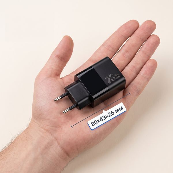 Зарядное устройство Essager 20W GaN, PD/QC USB-C с кабелем Type-C &mdash; Type-C, черное E20JSB1-SYTT1-T фото