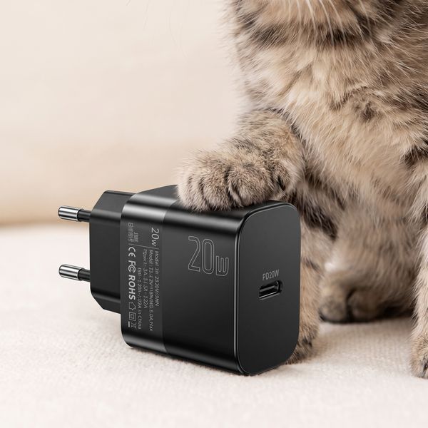 Зарядное устройство Essager 20W GaN, PD/QC USB-C с кабелем Type-C &mdash; Type-C, черное E20JSB1-SYTT1-T фото