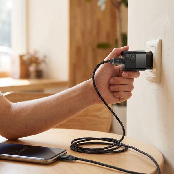 Зарядное устройство Essager 20W GaN, PD/QC USB-C с кабелем Type-C &mdash; Type-C, черное E20JSB1-SYTT1-T фото