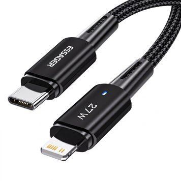 Кабель Essager Type-C &ndash; Lightning 27W швидка зарядка iPhone 2 м чорний EXCTL-CGA01 фото