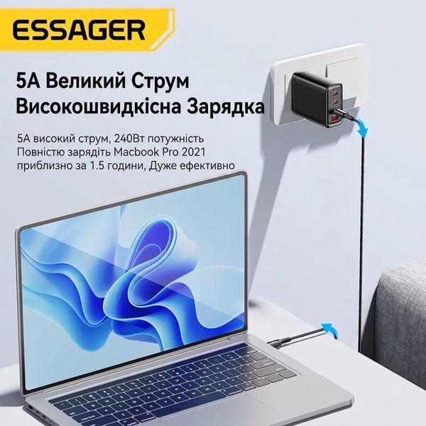 Кабель Essager Sunset Type-C &ndash; Type-C 240W 1м для зарядки ноутбука и телефона, быстрая зарядка PD 3.1 EXCTT3-CG0G-P фото
