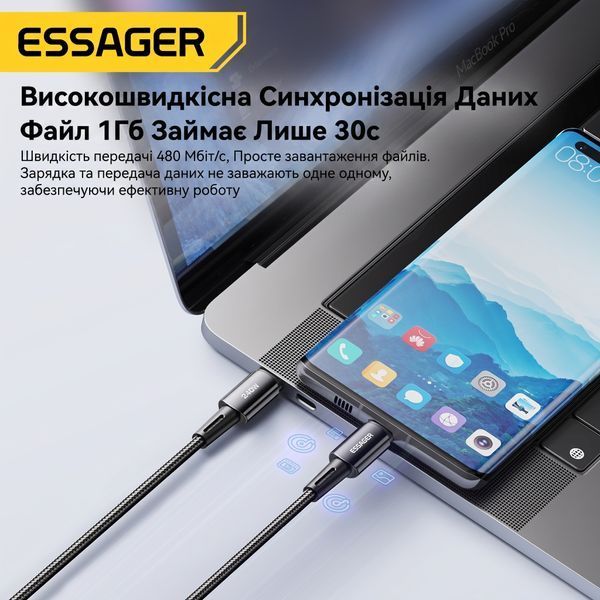 Кабель Essager Sunset Type-C &ndash; Type-C 240W 1м для зарядки ноутбука и телефона, быстрая зарядка PD 3.1 EXCTT3-CG0G-P фото