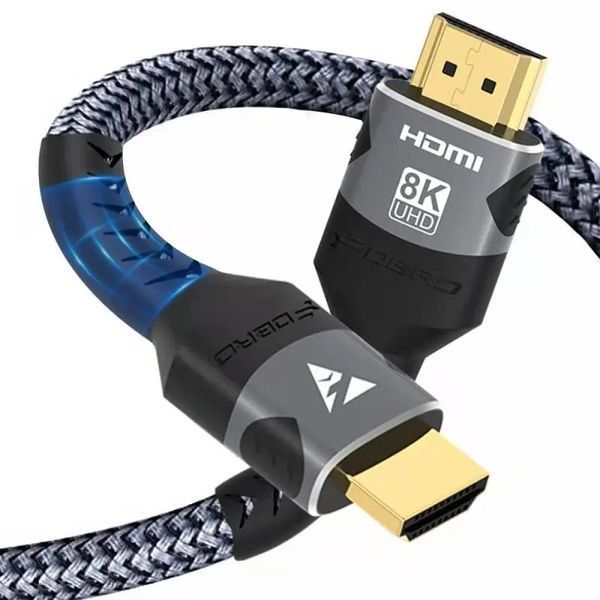 Кабель 8K HDMI 2.1, 5 метров, Ultra High Speed 8K (48 Гбит/с), в нейлоновом оплётении, серый id_461 фото