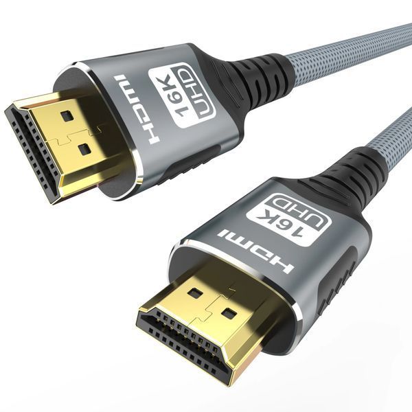 Кабель 8K HDMI 2.1, 5 метров, Ultra High Speed 8K (48 Гбит/с), в нейлоновом оплётении, серый id_461 фото