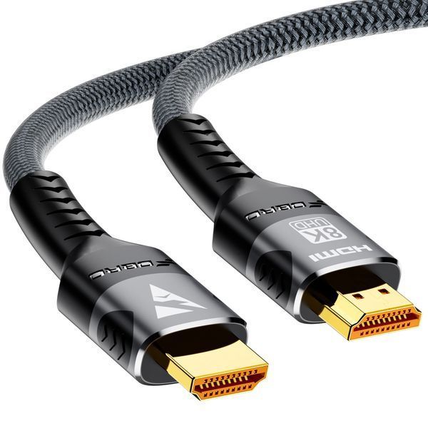Кабель 8K HDMI 2.1, 5 метров, Ultra High Speed 8K (48 Гбит/с), в нейлоновом оплётении, серый id_461 фото