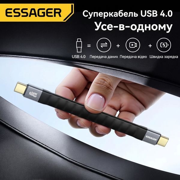 Кабель Essager USB4 Type-C &ndash; Type-C 240W 40 Гбит/с 8K@60Hz 11 см черный EXCTT4-YS01-P фото