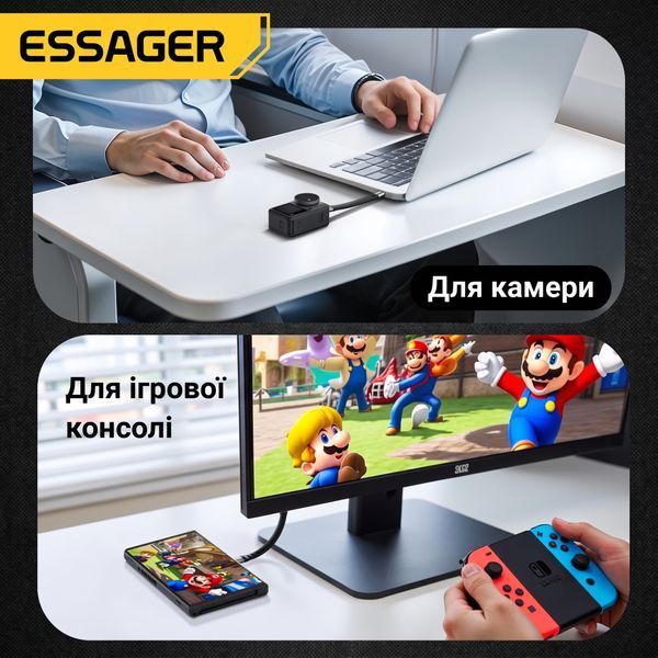Кабель Essager USB4 Type-C &ndash; Type-C 240W 40 Гбит/с 8K@60Hz 11 см черный EXCTT4-YS01-P фото