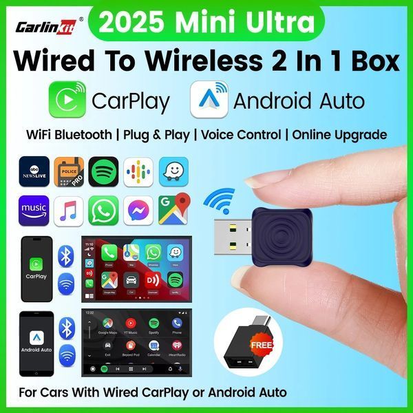 Беспроводной USB-адаптер 2-в-1 CarlinKit 5.0 Mini Ultra для автомобиля Apple CarPlay и Android Auto, Wi-Fi 5G, Bluetooth 5.0 CPC200-Mini_Ultra1 фото
