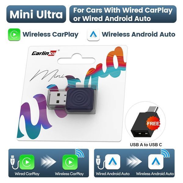 Беспроводной USB-адаптер 2-в-1 CarlinKit 5.0 Mini Ultra для автомобиля Apple CarPlay и Android Auto, Wi-Fi 5G, Bluetooth 5.0 CPC200-Mini_Ultra1 фото