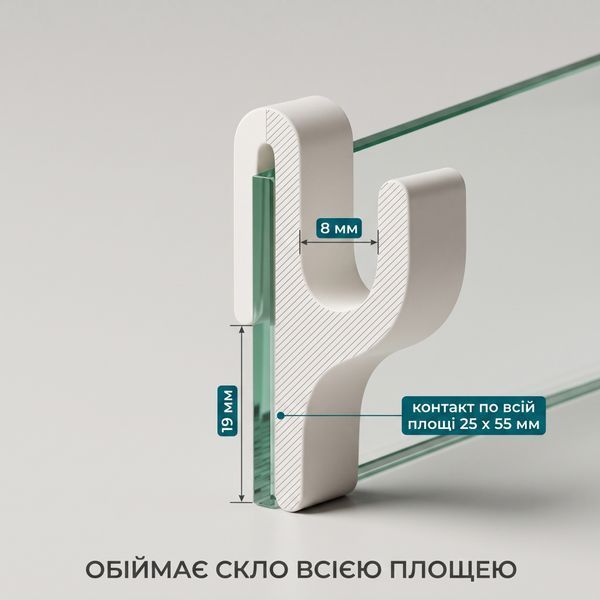 Гачок на скляну перегородку душу під скло до 8 мм, 90х55 мм, для рушника, халата та мочалки, білий glass_hook_white фото